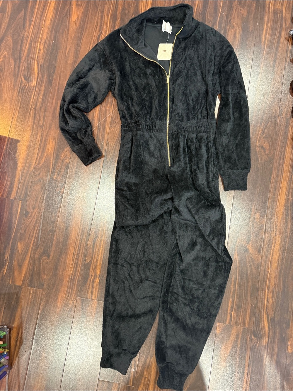 Fabletics Black Plush Zip-Front Jumpsuit